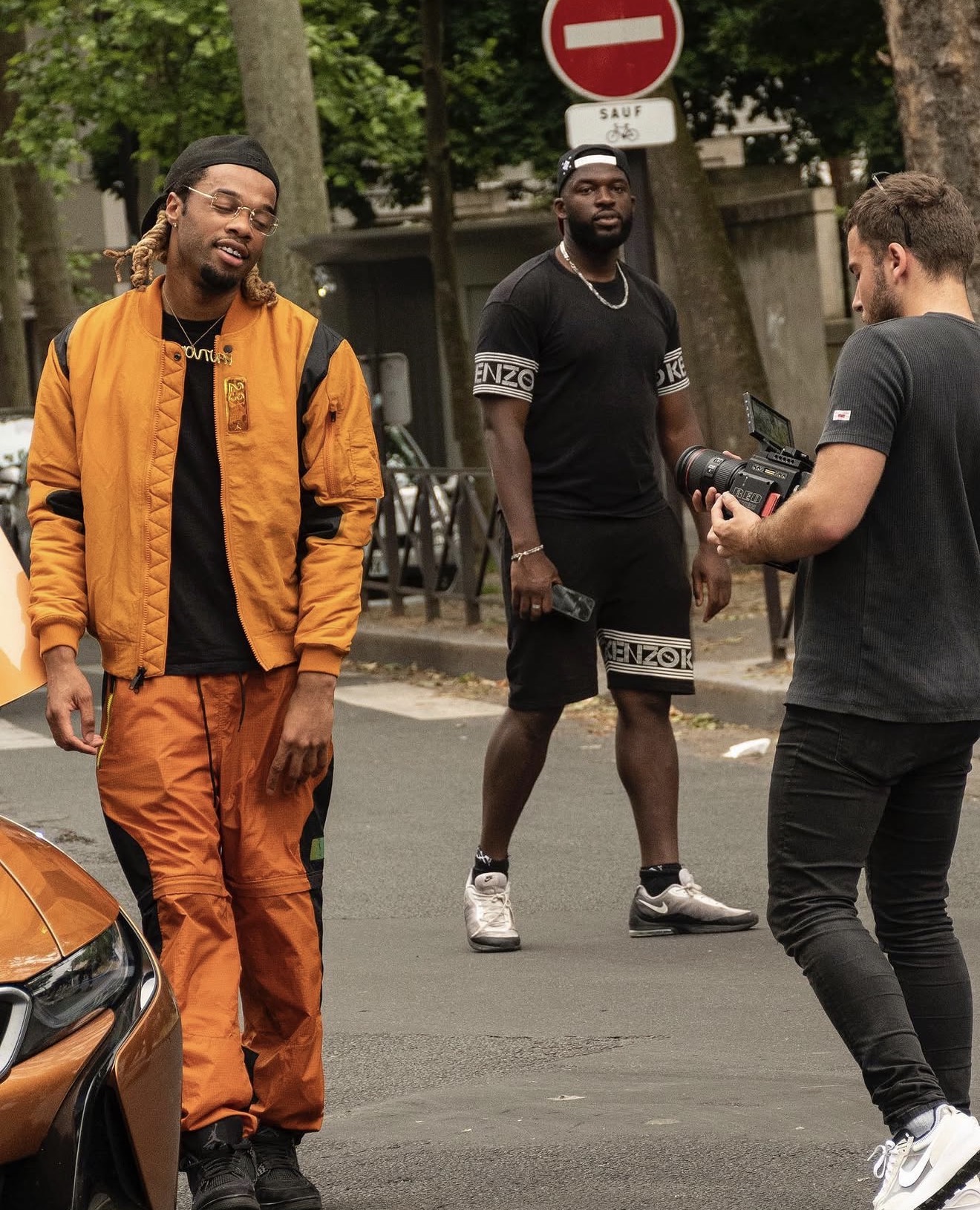 On set with AMK and crew, reviewing the RED camera footage