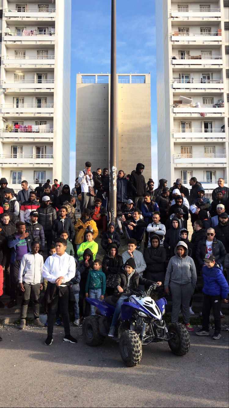 Crowd on set, Guirri Mafia shoot, Marseille